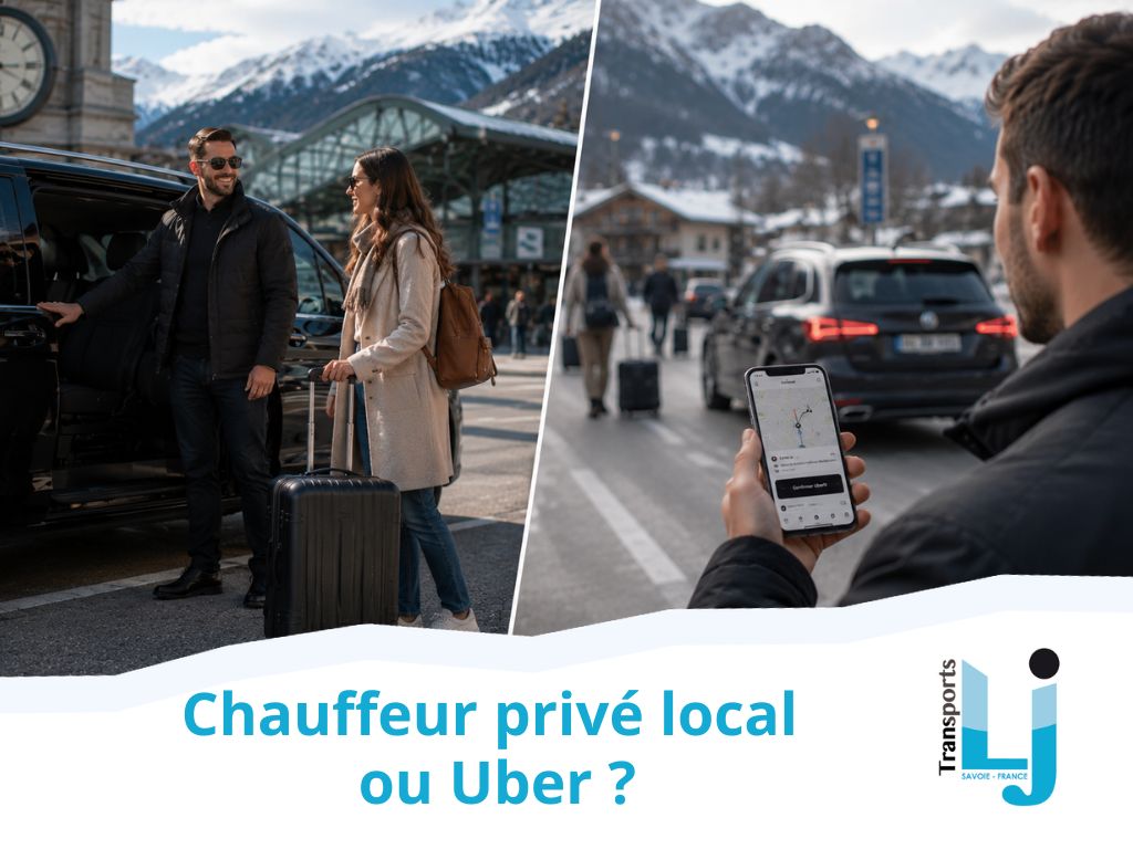 Chauffeur privé assurant un transfert vers une station de ski en montagne